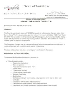 Town of Assiniboia Department of Parks, Recreation, Culture & Tourism 110-4th Avenue West Box 670, Assiniboia, SK S0H 0B0 Phone: [removed]Fax: [removed]