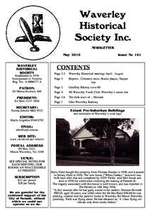 Waverley Historical Society Inc. NEWSLETTER May 2010 WAVERLEY