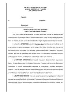 UNITED STATES DISTRICT COURT MIDDLE DISTRICT OF FLORIDA ORLANDO DIVISION Plaintiff, v.