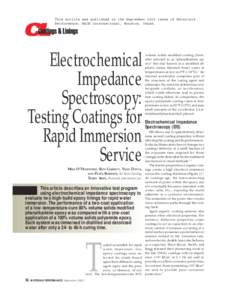 Electrochemical Impedance Spectroscopy: Testing Coatings for Rapid Immersion Service, September 2003