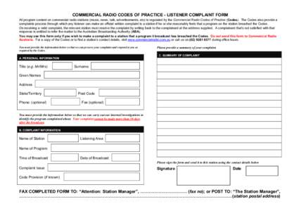 Microsoft Word - Web Complaints Form _generic_.doc