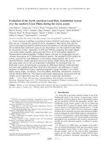 JOURNAL OF GEOPHYSICAL RESEARCH, VOL. 108, NO. D22, 8846, doi:2002JD003245, 2003  Evaluation of the North American Land Data Assimilation System over the southern Great Plains during the warm season Alan Robock,1