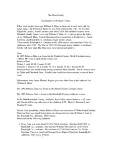 The Ham Family Descendants of William J. Ham It has been hard to trace past William J. Ham, as there are several men with the same name. One William J. Ham, Sr. was born in Ireland in[removed]He lived in Edgefield District