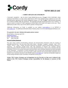 Microsoft Word - Cordy - News Release - Second Advance Nations Loan (July 2014)