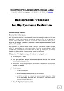 FEDERATION CYNOLOGIQUE INTERNATIONALE (AISBL) 13, Place Albert 1er, BThuin (Belgique), tel : ++, fax :++, email :  Radiographic Procedure for Hip Dysplasia Evaluation Positi