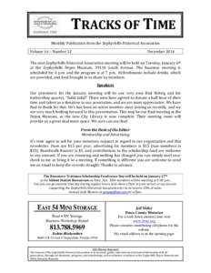 TRACKS OF TIME Monthly Publication from the Zephyrhills Historical Association Volume 16 – Number 12 December 2014