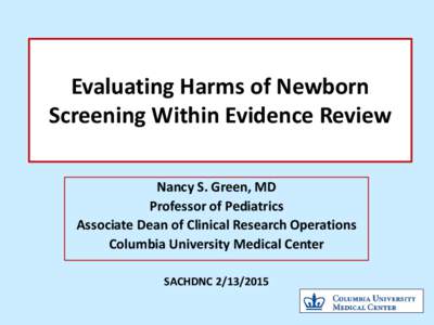 Evaluating Harms of Newborn Screening Within Evidence Review: