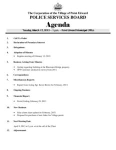 The Corporation of the Village of Point Edward  POLICE SERVICES BOARD Agenda Tuesday,