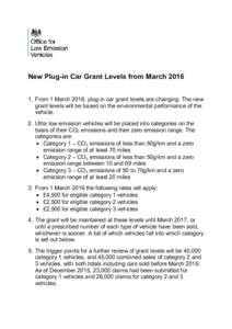 New Plug-in Car Grant Levels from March 2016