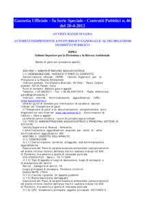 Gazzetta Ufficiale - 5a Serie Speciale - Contratti Pubblici n. 46 delAVVISI E BANDI DI GARA AUTORITÀ INDIPENDENTI, ENTI PUBBLICI NAZIONALI E ALTRI ORGANISMI DI DIRITTO PUBBLICO ISPRA