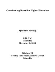 Coordinating Board for Higher Education Agenda of Meeting