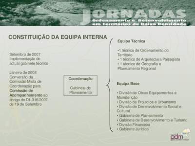 CONSTITUIÇÃO DA EQUIPA INTERNA  ▪1 técnico de Ordenamento do Território ▪ 1 técnico de Arquitectura Paisagista ▪ 1 técnico de Geografia e