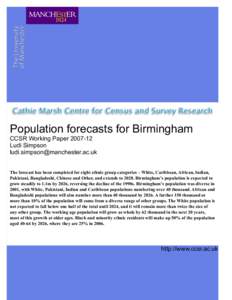 Population forecasts for Birmingham, Population for Birmingham withforecasts an ethnic group dimension