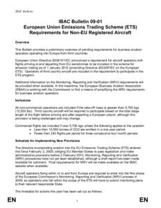 IBAC Bulletin  IBAC Bulletin[removed]European Union Emissions Trading Scheme (ETS) Requirements for Non-EU Registered Aircraft Overview