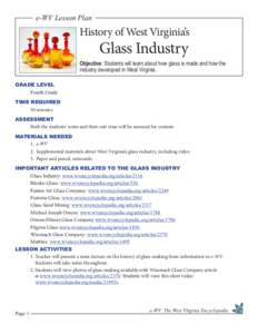 e-WV Lesson Plan  History of West Virginia’s Glass Industry