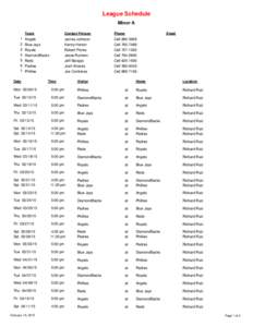 League Schedule Minor A 1 2 3