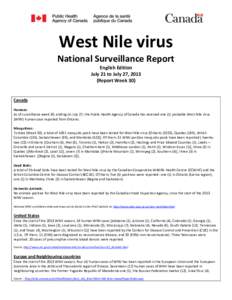 West Nile virus - National Surveillance Report July 21 to July 27, 2013