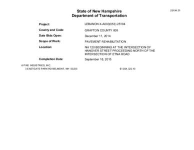 State of New Hampshire Department of Transportation Project: LEBANON X-A003[removed]