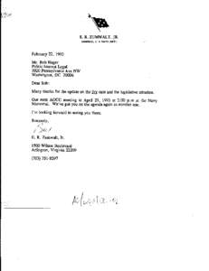 E. R. ZUMWALT, JR. ADMIRAL. U. S. NAVY (RET.) February 22, 1993 Mr. Rob Hager Public Interest Legal