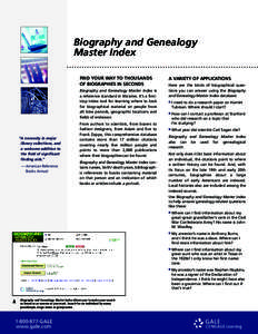 Bibliographic databases / Genealogy / Kinship and descent / Biography and Genealogy Master Index / Gale / Database index / Extensible Storage Engine / Search engine indexing / Index / Information science / Library science / Information