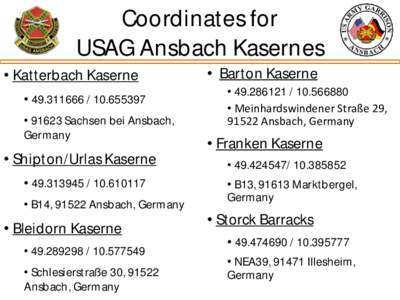 Coordinates for USAG Ansbach Kasernes • Katterbach Kaserne • 655397 • 91623 Sachsen bei Ansbach, Germany