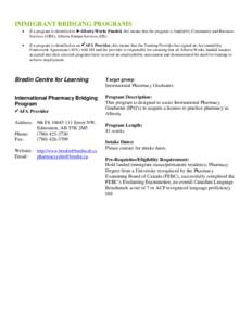 IMMIGRANT BRIDGING PROGRAMS  If a program is identified as ►Alberta Works Funded, this means that the program is funded by Community and Business Services (CBS), Alberta Human Services (HS).
