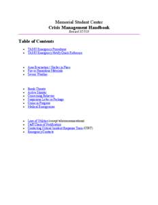 Memorial Student Center Crisis Management Handbook Revised[removed]Table of Contents •