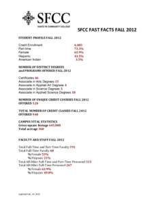  	
  	
  	
  	
  SFCC	
  FAST	
  FACTS	
  FALL	
  2012	
   STUDENT	
  PROFILE	
  FALL	
  2012	
   	
   Credit Enrollment 	
  	
  	
   	
   	
   	
  