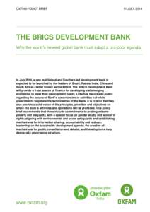 The BRICS development bank: Why the world’s newest global bank must adopt a pro-poor agenda