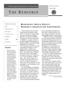 Mississippi Department of Corrections  Volume 5, Issue 8 August[removed]THE RESOURCE