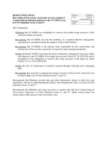 RESOLUTION 18/XXI Harvesting of Dissostichus eleginoides in areas outside of Coastal State jurisdiction adjacent to the CCAMLR Area in FAO Statistical Areas 51 and 57  Species