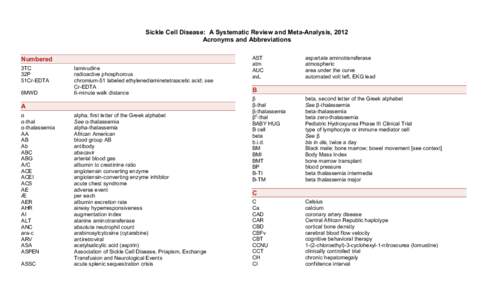 Sickle Cell Disease: A Systematic Review and Meta-Analysis, 2012 Acronyms and Abbreviations