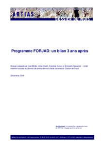 Programme FORJAD: un bilan 3 ans après  Dossier préparé par: Léa Müller, Aline Cretin, Karolina Durrer et Antonello Spagnolo – Unité insertion sociale du Service de prévoyance et d’aide sociales du Canton de V