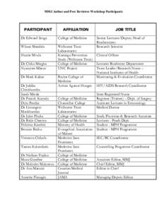 MMJ Author and Peer Reviewer Workshop Participants  PARTICIPANT AFFILIATION