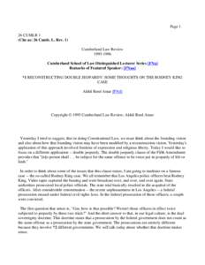 Page 1 26 CUMLR 1 (Cite as: 26 Cumb. L. Rev. 1) Cumberland Law Review[removed]Cumberland School of Law Distinguished Lecturer Series [FNa]