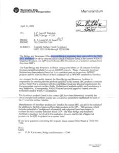 Washington State Department of Transportation Memorandum  Apri114, 2009