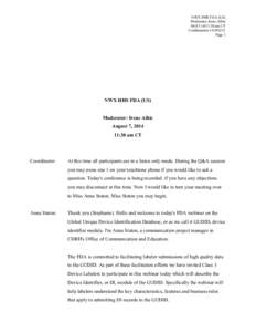 NWX HHS FDA (US) Moderator: Irene Aihie[removed]:30 am CT Confirmation # [removed]Page 1