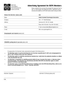 Advertising Agreement for BCPA Members Please complete this form and sign the last page of the agreement, then fax, mail, or e-mail all pages of this agreement to BCPA. Agreements must be reviewed and accepted by a BCPA 