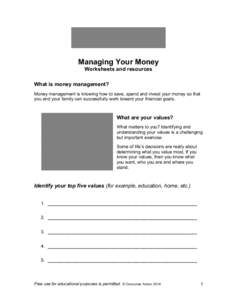 Managing Your Money Worksheets-FOR REVIEW