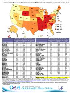 Percent of Males Age 18+ Who Reported Currently Smoking Cigarettes*, Age-Adjusted, by US, State and Territory[removed]Percent Males Age 18+ Who Reported Currently Smoking Cigarettes, Age- Adjusted  ALABAMA