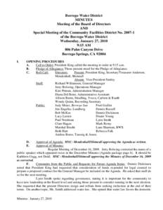 Borrego Water District MINUTES Meeting of the Board of Directors AND Special Meeting of the Community Facilities District Noof the Borrego Water District