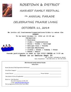 ROSETOWN & DISTRICT HARVEST FAMILY FESTIVAL 5th ANNUAL PARADE