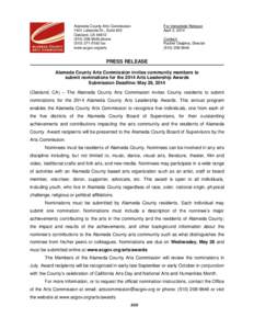 Alameda County Arts Commission 1401 Lakeside Dr., Suite 603 Oakland, CA[removed]9646 phone[removed]fax www.acgov.org/arts