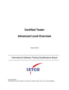 Certified Tester Advanced Level Overview VersionInternational Software Testing Qualifications Board