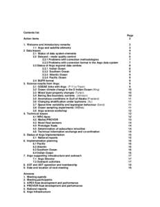 Contents list Action items 1. Welcome and introductory remarks 1.1 Argo and satellite altimetry 2 Data Issues 2.1 Status of data system elements