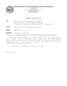 ARKANSAS POLLUTION CONTROL & ECOLOGY COMMISSION 101 EAST CAPITOL SUITE 205 LITTLE ROCK, ARKANSAS[removed]PHONE: ([removed]FAX: ([removed]