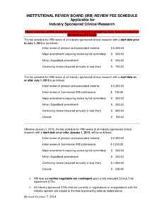 FEE SCHEDULE FOR IRB REVIEW OF INDUSTRY-SPONSORED