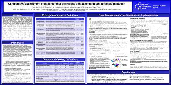 Comparative assessment of nanomaterial definitions and considerations for implementation R.M. David1, D.R. Boverhof2, J.H. Butala3, S. Clancy4, M. Lafranconi5, C.M. Bramante6, W.J. West7 1BASF Corp., Florham Park, NJ; 2T