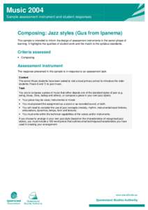 Composing: Jazz styles (Gus from Ipanema) - Music 2004: Sample student assessment and responses