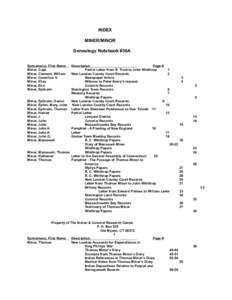 INDEX MINER/MINOR Genealogy Notebook #36A Surname(s), First Name Minor, Capt. Minor, Clement, William